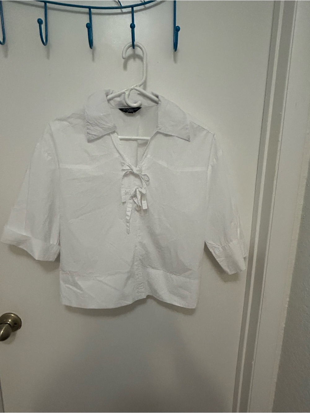 Velvet White Tie-Front Blouse for Girls